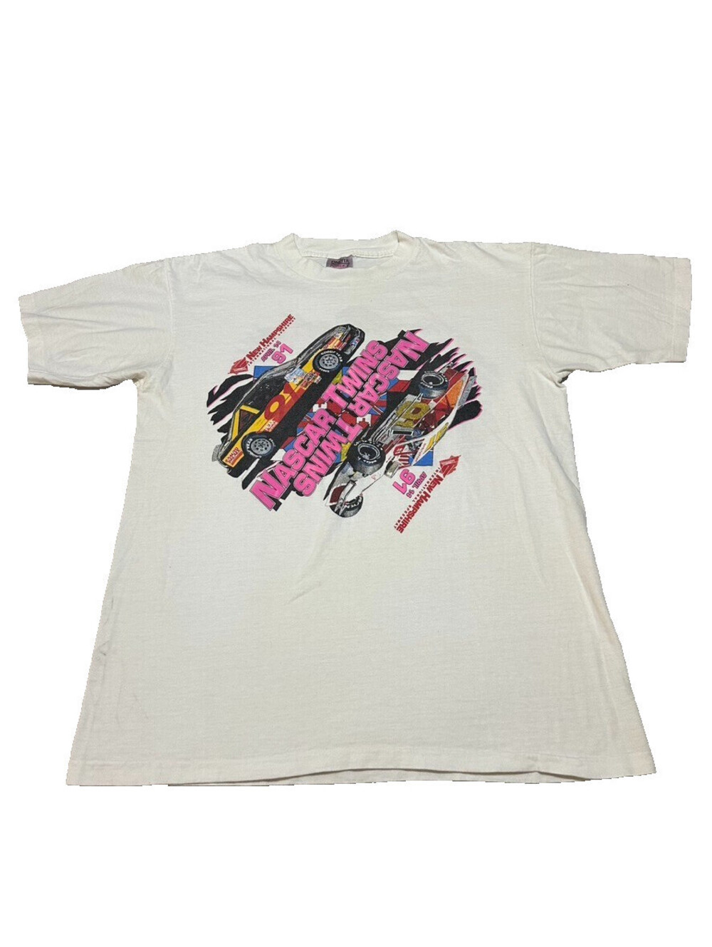 Vintage 90's NASCAR New Hampshire Speedway Graphic T Shirt XL Twins Cars White